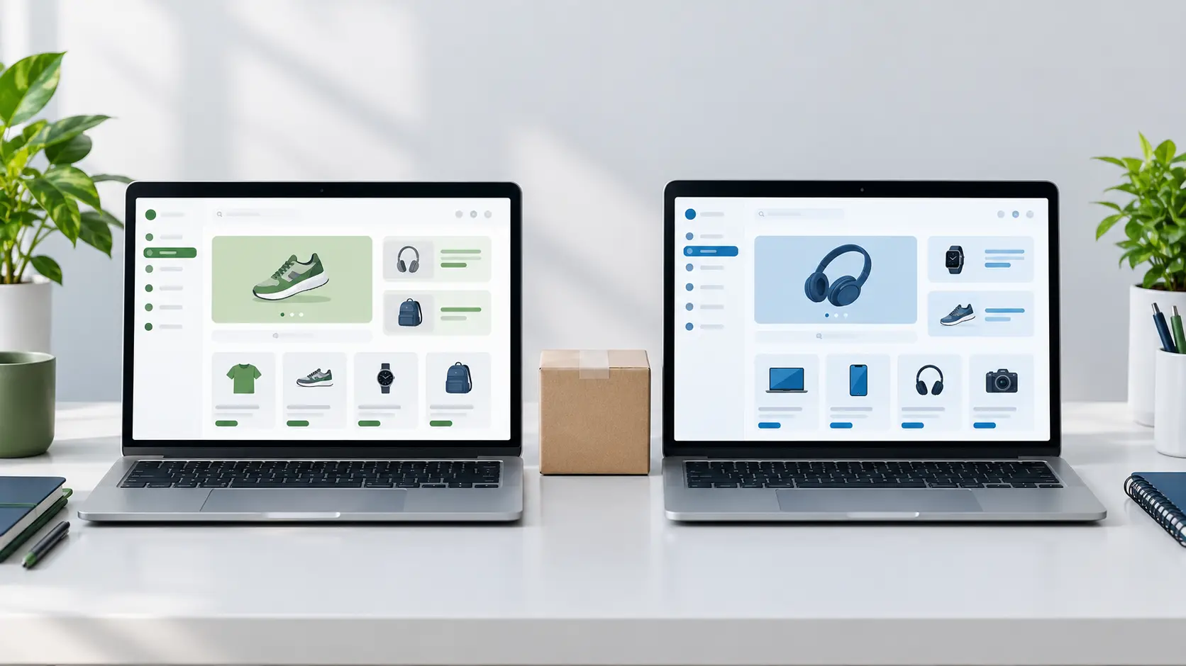 Comparing two online store dashboards side by side