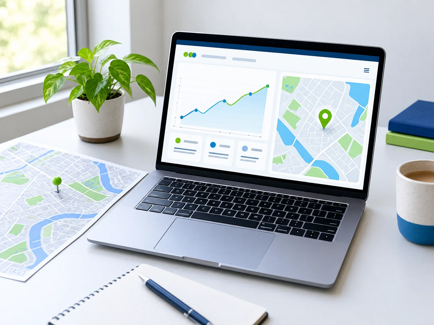 Local search results and a map pin representing Google Maps visibility